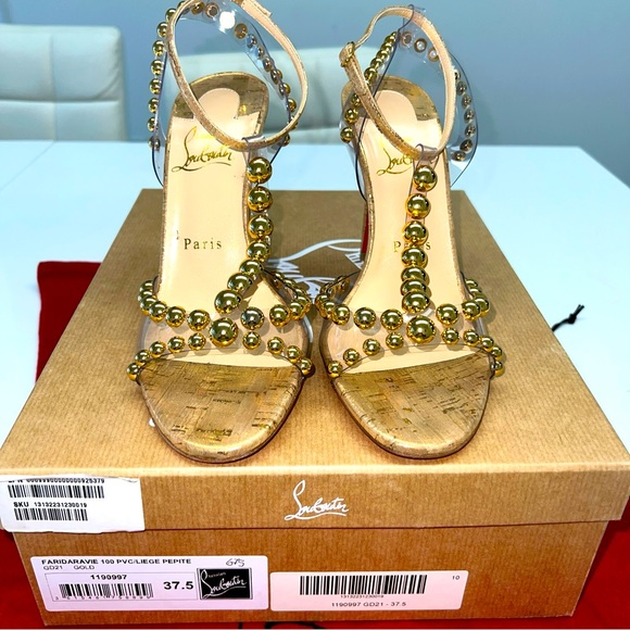 CHRISTIAN LOUBOUTIN Faridaravie 100 PVC Liege Pepite Gold Size 37.5  Woman’s 7.5 - Picture 3 of 16
